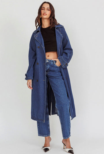 Denim trench coat