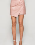 Faux Pleated Leather Skirt with Asymmetrical Hem